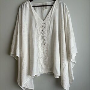 Boho Embellished Tunic Top Ivory Poncho Blouse Forgotten Grace XL XXL